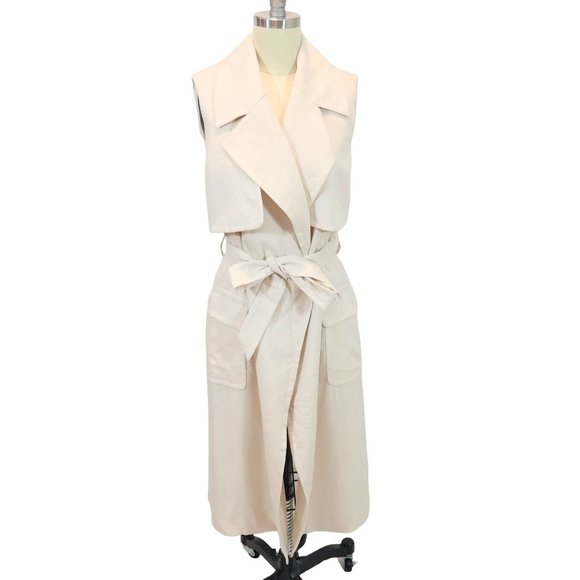 H&M Jackets & Blazers - H&M Size 4 Cream Ecru Sleeveless Lined Midi Trench Coat